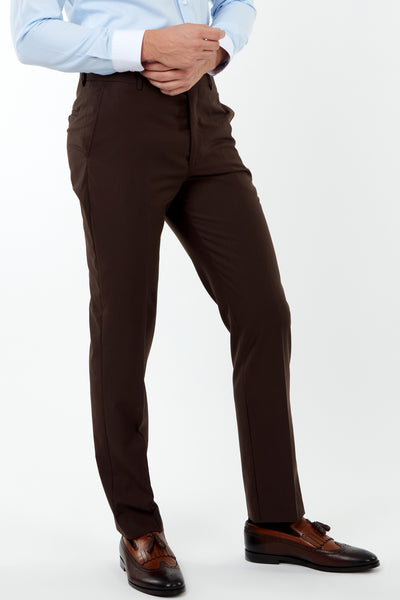Regular Fit Men's Cotton Solid Formal Pant in Brown